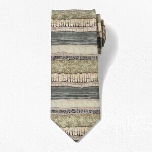 1990s Vintage Christopher Reeve Tan Striped USA Made Silk Neck Tie 3.75 x 60